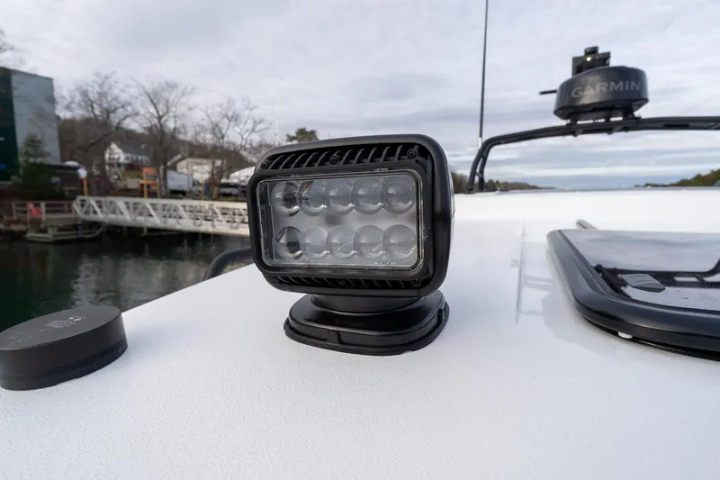 Slide: The Image of Close-up of a 2026 Targa 27.2 boat's LED spotlight on deck. - 35