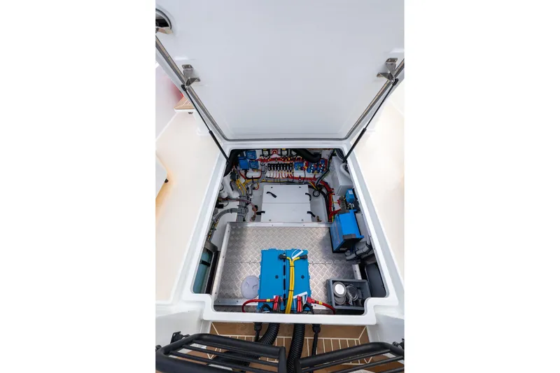 Slide: The Image of Engine compartment of 2026 Targa 27.2 boat, showcasing advanced electrical systems. - 84
