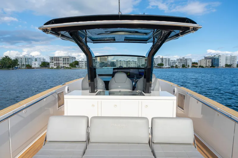 Slide: The Image of 2021 Pardo Yachts 38 on water, modern design, cityscape background, clear sky. - 34