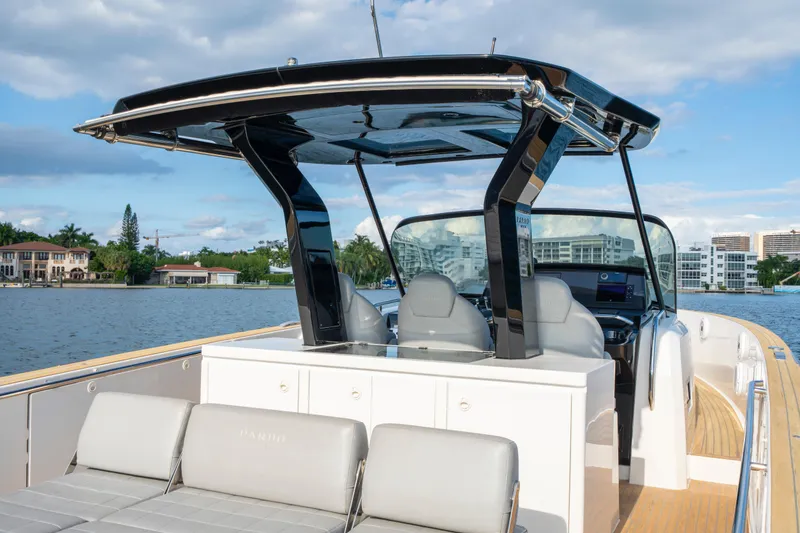 Slide: The Image of 2021 Pardo Yachts 38 on water, featuring sleek design and modern amenities. - 35