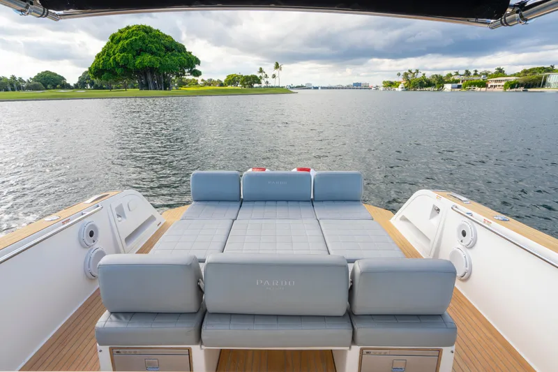 Slide: The Image of Luxurious 2021 Pardo Yachts 38 with spacious deck and scenic water view. - 40