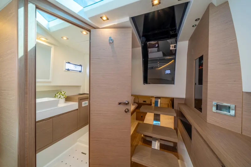 Slide: The Image of Luxurious interior of 2021 Pardo Yachts 38, featuring modern wood finishes and elegant design. - 46