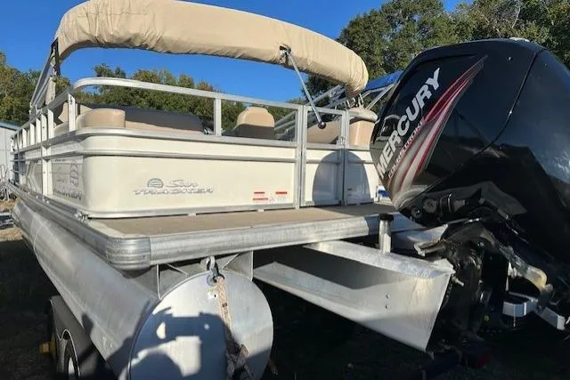 Slide: The Image of 2017 Sun Tracker Party Barge 22 DLX pontoon boat with Mercury outboard motor. - 5