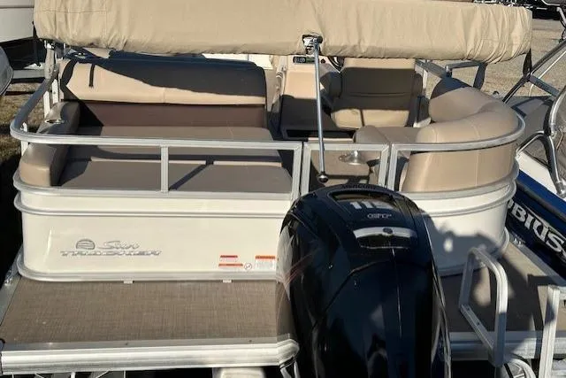 Slide: The Image of 2017 Sun Tracker Party Barge 22 DLX pontoon boat with seating and outboard motor. - 7