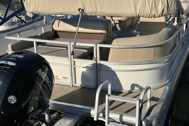 Slide: The Image of 2017 Sun Tracker Party Barge 22 DLX pontoon boat with Mercury outboard motor. - 8