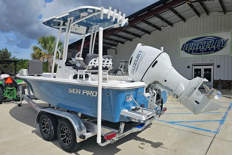 Slide: The Image of 2026 Sea Pro 210 Bay boat with Suzuki engine at Berkeley Outdoors dealership. - 3