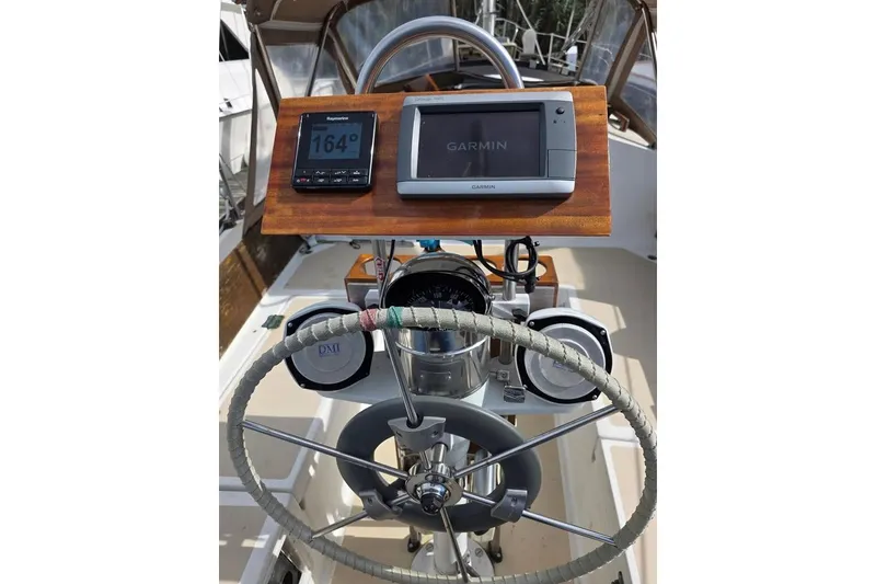 Slide: The Image of Cockpit of 1981 Cape Dory 36 sailboat with Garmin navigation system and compass. - 7