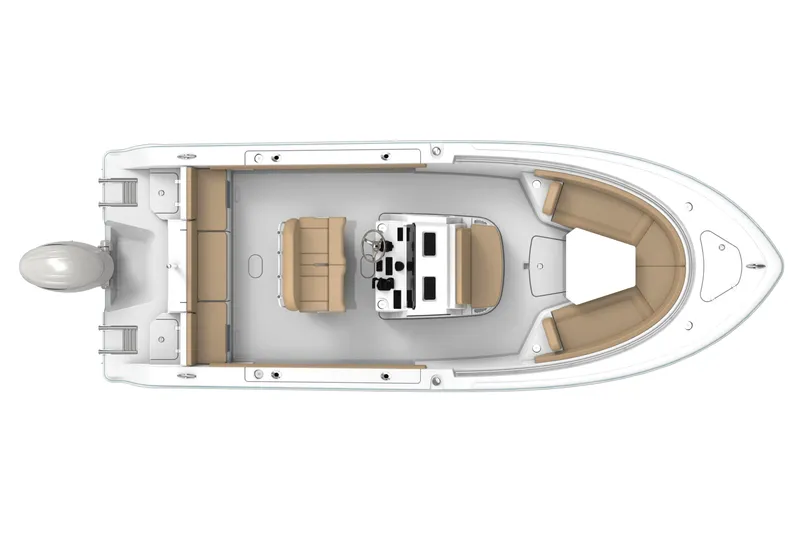 Slide: The Image of Manufacturer Provided Image: Top view of 2025 Sportsman Heritage 231 Center Console boat with tan seating. - 18