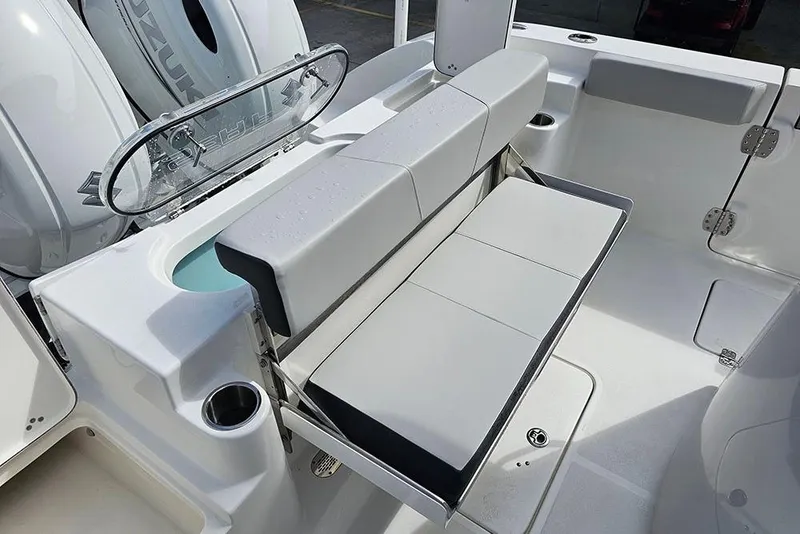 Slide: The Image of 2026 Sea Pro 262 Offshore boat with foldable seating and Suzuki engines. - 14