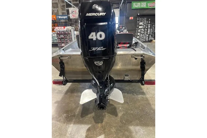 Slide: The Image of Mercury 40 Jet Power engine on 2025 Blazer SS 17' boat in showroom. - 7