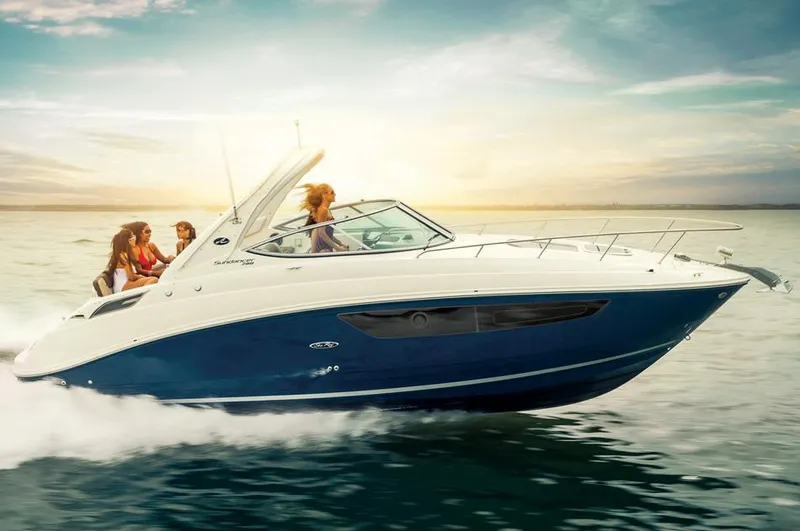 Slide: The Image of Manufacturer Provided Image: 2016 Sea Ray 280 Sundancer cruising on water at sunset. - 28