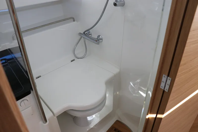 Slide: The Image of Compact bathroom in 2025 Nimbus T11 boat with shower and toilet. - 55