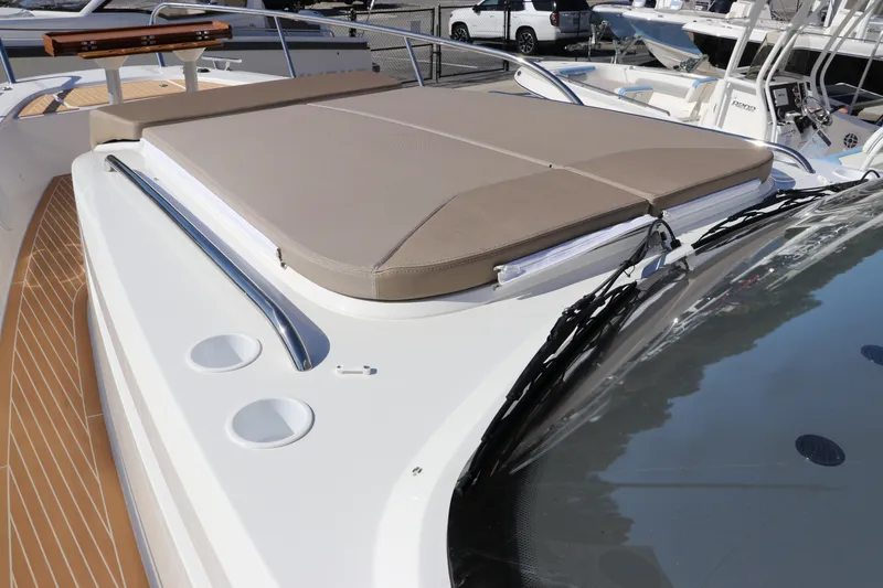 Slide: The Image of Top view of 2025 Nimbus T11 boat with spacious deck and dual engines. - 60