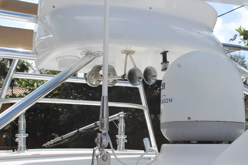 Slide: The Image of 2008 Contender 38 Express boat radar and antenna equipment close-up. - 6