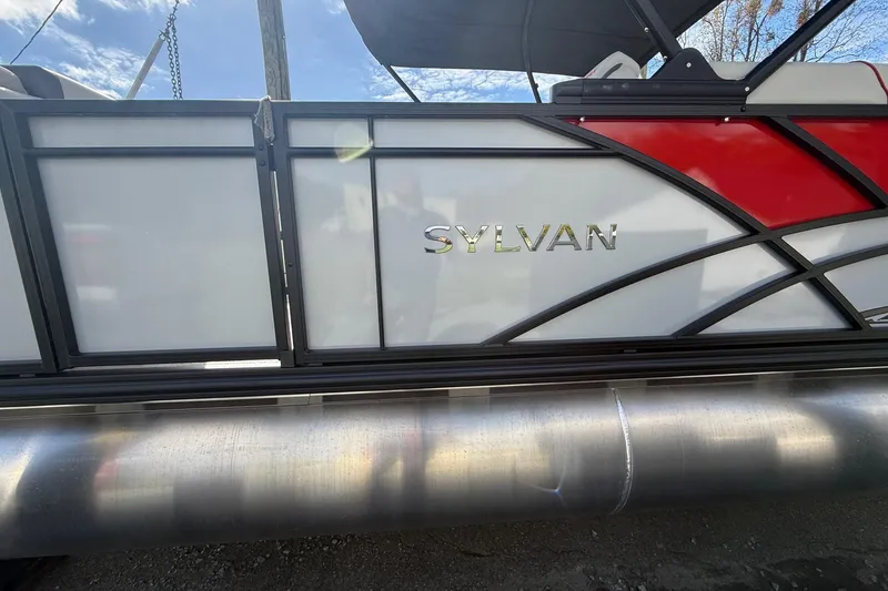 Slide: The Image of 2026 Sylvan X-3 LZ DH pontoon boat with sleek design and modern features. - 25
