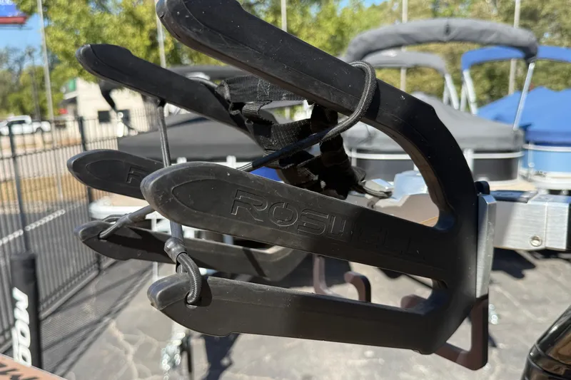 Slide: The Image of Roswell wakeboard rack on 2021 Moomba Max boat, outdoor setting. - 17