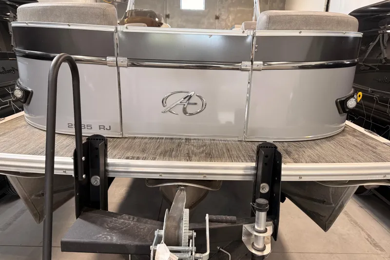 Slide: The Image of 2023 Avalon Catalina Platinum Rear J Lounge pontoon boat on trailer. - 10