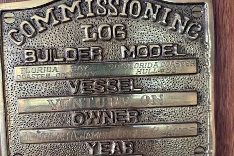 Slide: The Image of Commissioning plaque for 1991 Florida Bay Coasters 53 Trawler, vessel "Venture On." - 3