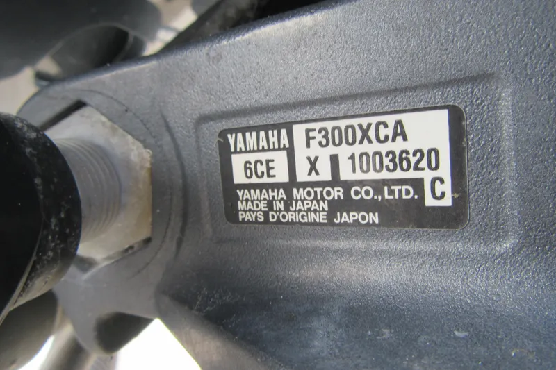 Slide: The Image of Yamaha F300XCA engine label on 2012 Grady-White Canyon 271 boat, made in Japan. - 6
