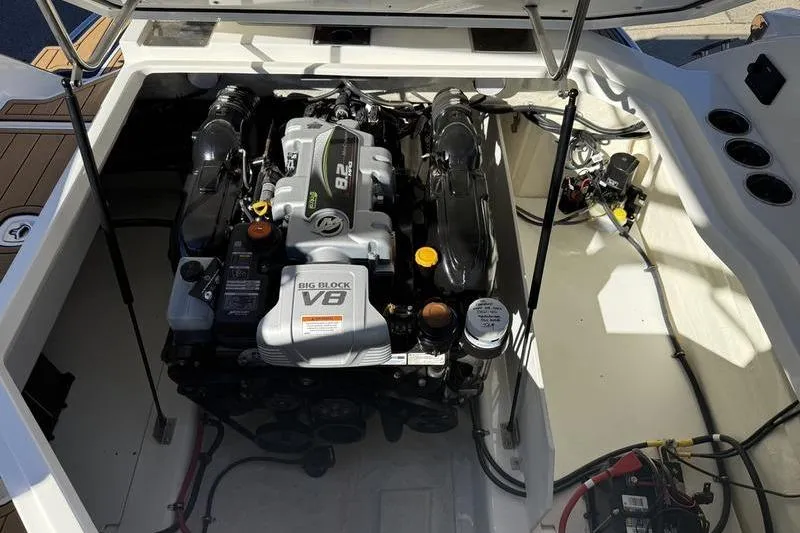 Slide: The Image of 2022 Cobalt R6 boat engine compartment with a powerful V8 engine. - 17