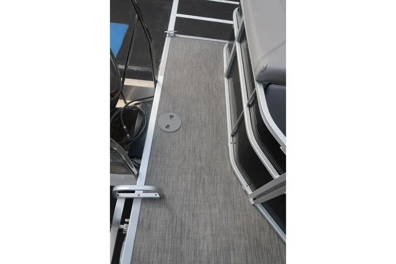 Slide: The Image of 2020 Bennington 20 SLMX pontoon boat deck with gray flooring and seating. - 20