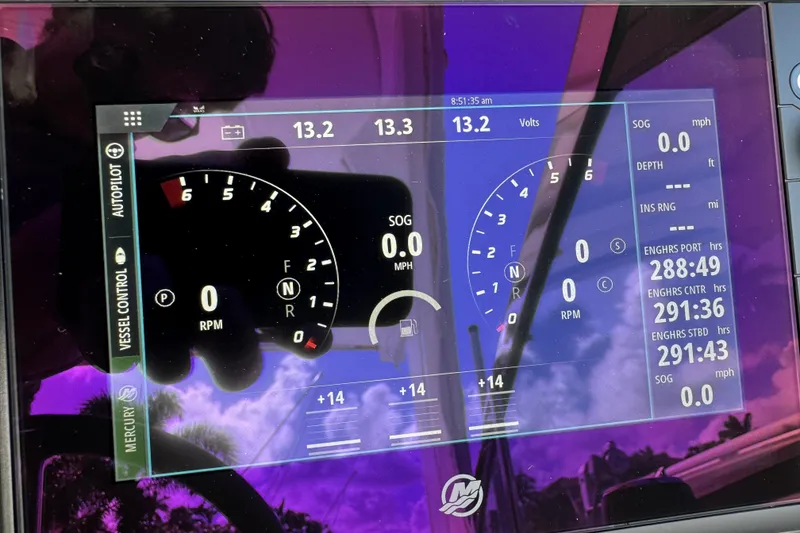Slide: The Image of Dashboard of 2021 Formula 330 Crossover Bowrider OB showing engine hours and RPM. - 36