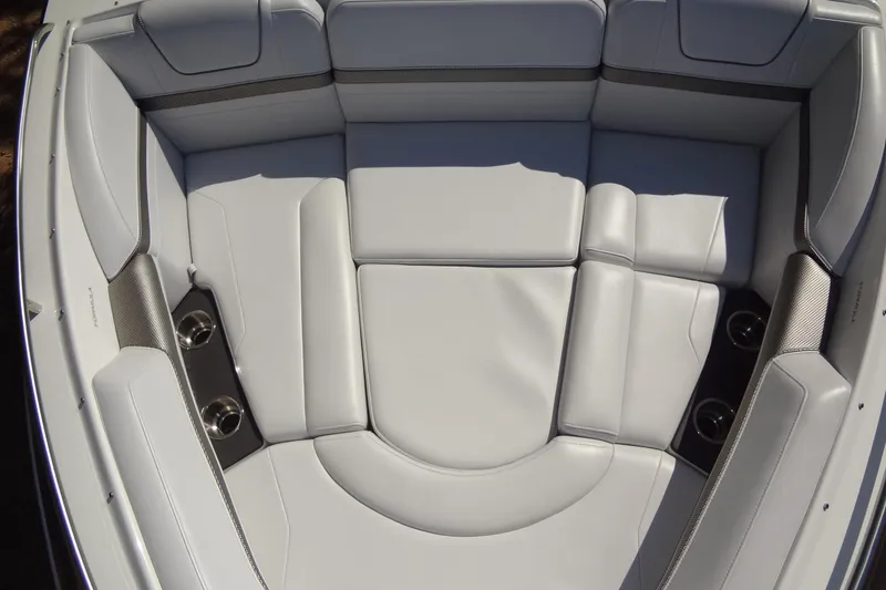 Slide: The Image of 2020 Formula 240 Bowrider interior seating, featuring sleek white upholstery and modern design. - 44