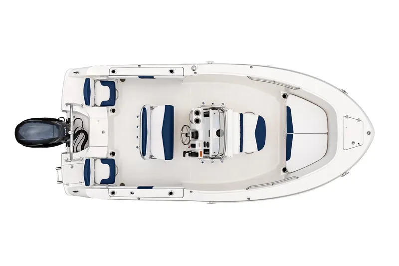 Slide: The Image of 2023 Robalo R180 Center Console boat interior with storage compartment and cup holders. - 15