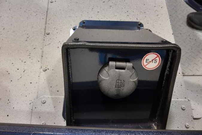 Slide: The Image of Fuel cap on 2024 SeaArk Shadow 18 t boat, marked with E15 restriction. - 17