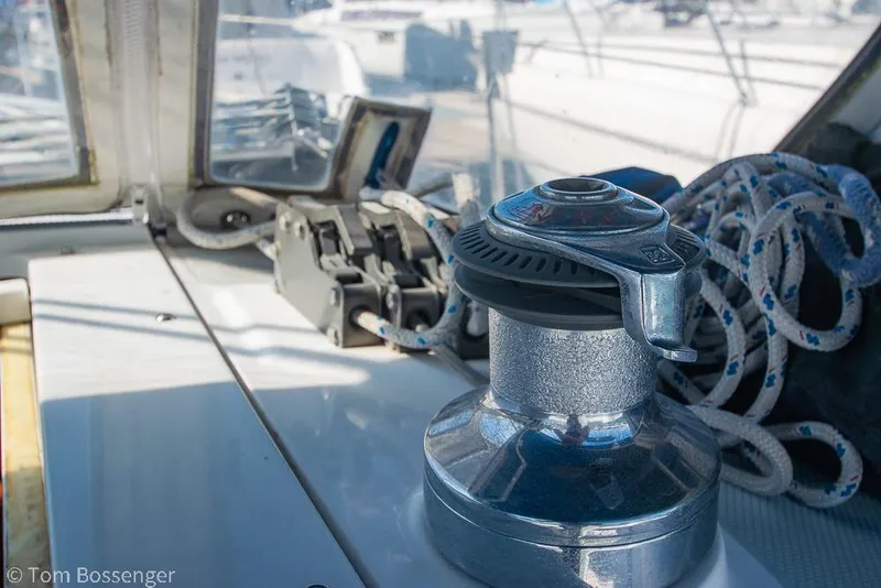 Slide: The Image of Winch and ropes on a 1997 Catalina 320 MkII sailboat deck. - 35