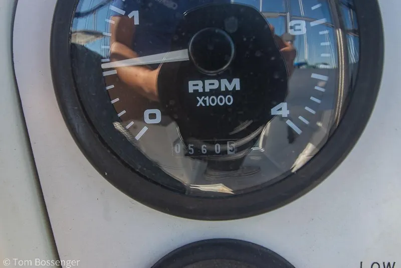 Slide: The Image of Close-up of a Catalina 320 MkII 1997 tachometer showing 5605 RPM. - 43