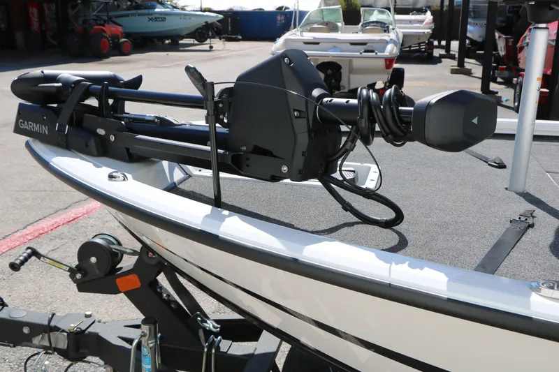 Slide: The Image of 2025 Vexus AVX 2080 boat with Garmin trolling motor on trailer. - 14