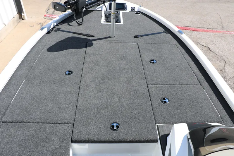 Slide: The Image of 2025 Vexus AVX 2080 boat deck with gray carpeting and storage compartments. - 19