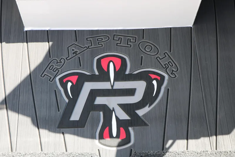 Slide: The Image of Raptor logo on 2025 Vexus AVX 2080 boat floor, featuring bold design elements. - 26