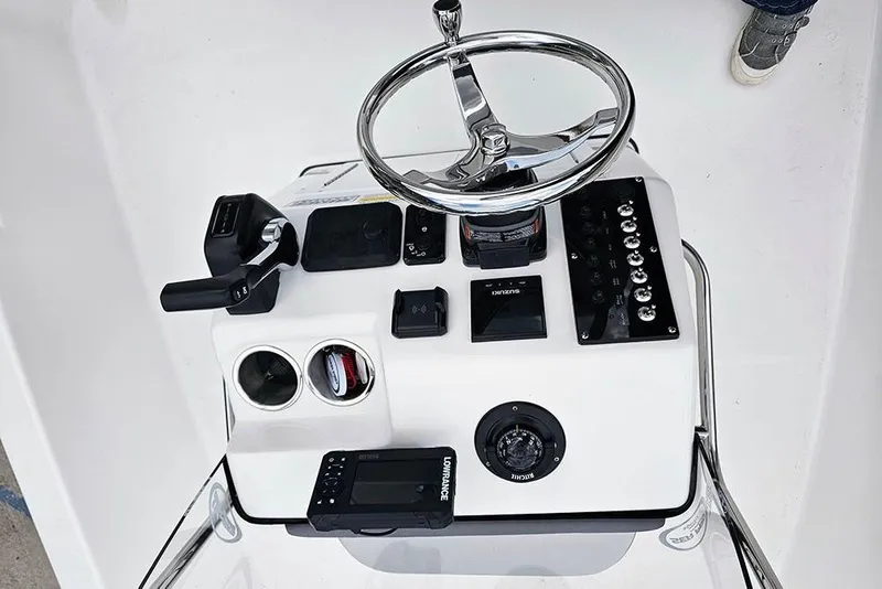 Slide: The Image of 2026 Sea Pro 172 Bay boat console with steering wheel and control panel. - 18