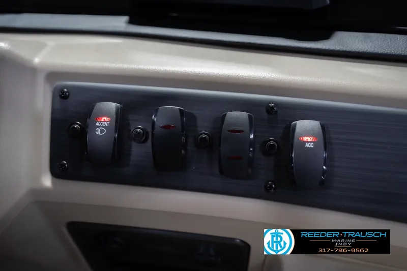 Slide: The Image of Control panel of 2026 Bennington 168 SLJ boat with labeled switches. - 36