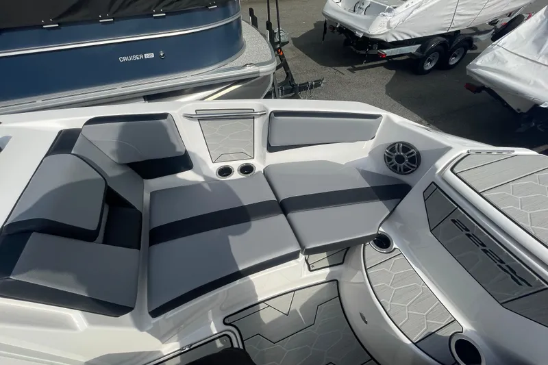 Slide: The Image of 2026 Yamaha Boats 222XD interior with sleek seating and modern design. - 20