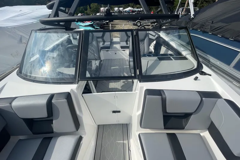 Slide: The Image of 2026 Yamaha Boats 222XD interior with sleek seating and modern design. - 8