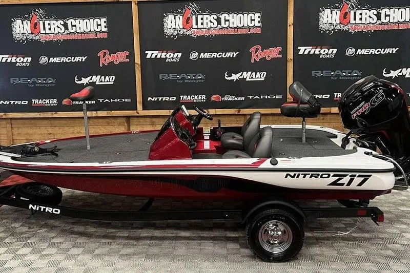 The Image of 2026 Nitro Z17 boat displayed at Anglers Choice event, featuring sleek design and powerful engine. - 1