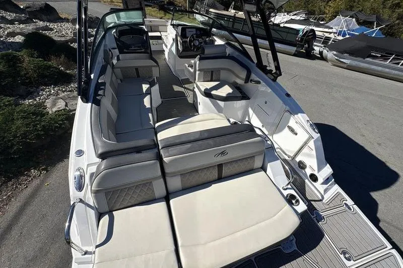 Slide: The Image of 2023 Monterey M6 boat interior with luxurious seating and modern design. - 3