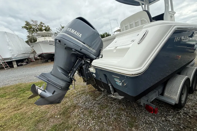 Slide: The Image of 2017 Tidewater 230 LXF boat with Yamaha outboard motor on trailer. - 22