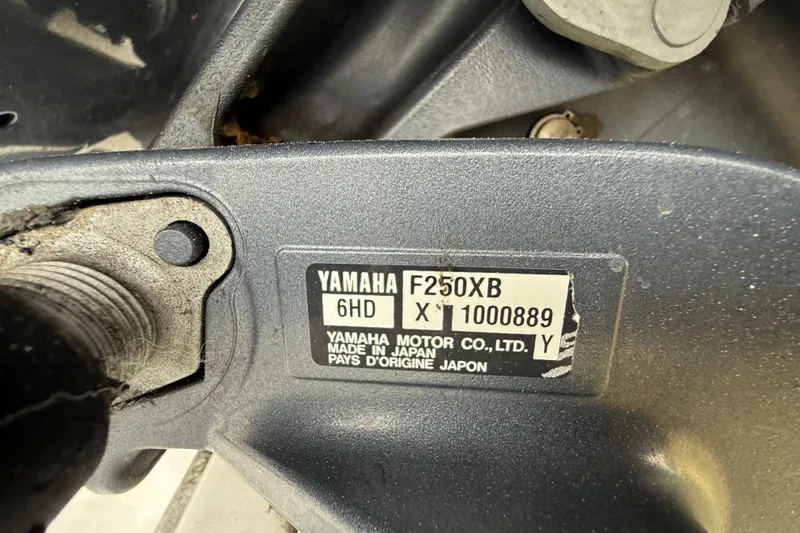Slide: The Image of Yamaha F250XB engine label on a 2017 Tidewater 230 LXF boat. - 24