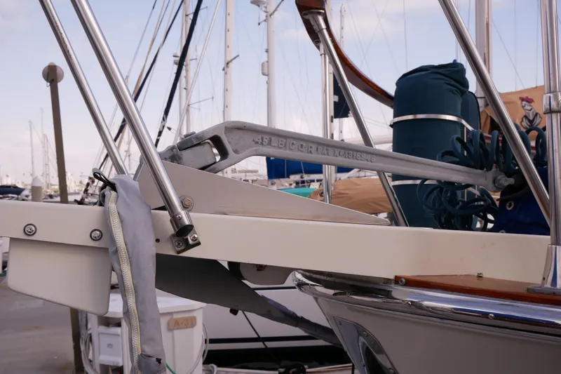 Slide: The Image of 1985 Tollycraft 48 Cockpit Motor Yacht anchor detail at marina. - 3