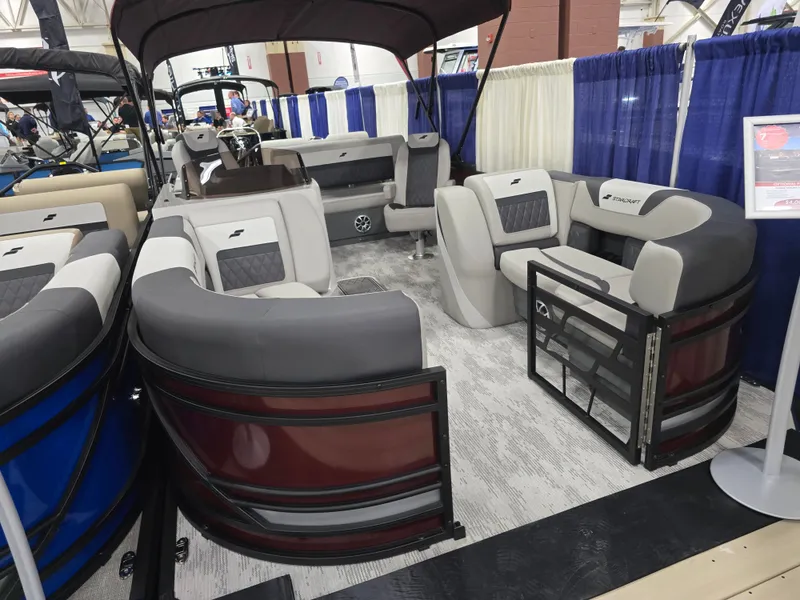 Slide: The Image of 2026 Starcraft SLS 3 DL pontoon boat with luxurious interior at exhibition. - 5