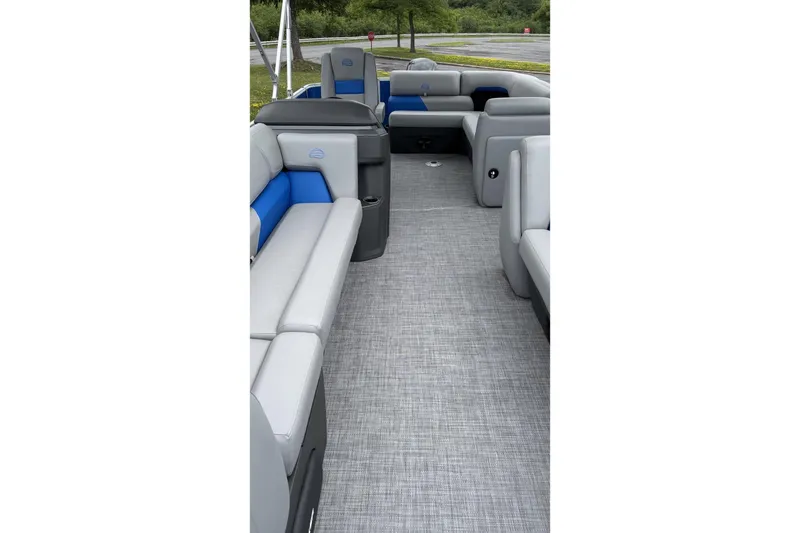 Slide: The Image of 2026 Sun Tracker Party Barge 20 DLX interior with spacious seating and modern design. - 5
