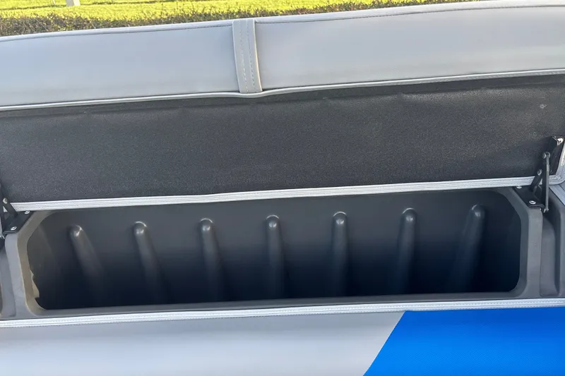 Slide: The Image of Open storage compartment on 2026 Sun Tracker Party Barge 20 DLX pontoon boat. - 28