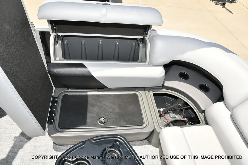 Slide: The Image of Interior seating and storage of 2026 Sun Tracker Party Barge 20 DLX pontoon boat. - 67