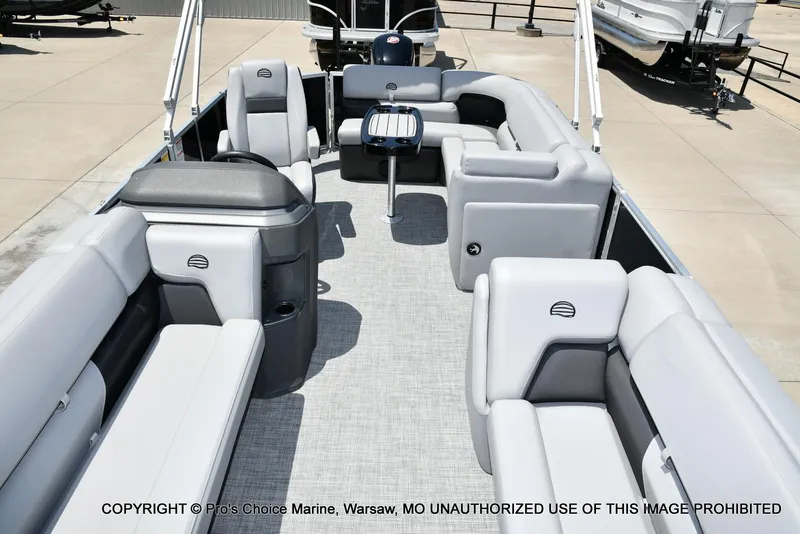 Slide: The Image of 2026 Sun Tracker Party Barge 20 DLX interior with spacious seating and modern design. - 71
