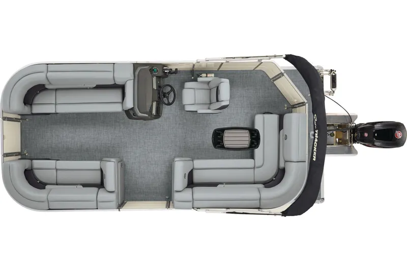Slide: The Image of 2026 Sun Tracker Party Barge 20 DLX pontoon boat with red exterior and gray deck. - 10