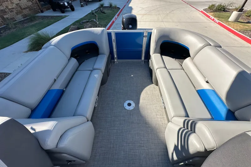 Slide: The Image of 2026 Sun Tracker Party Barge 22 DLX interior with spacious seating and modern design. - 44